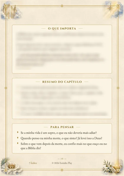 Quadros do fim do capítulo 1, com o conteúdo desfocado e as perguntas do Para pensar