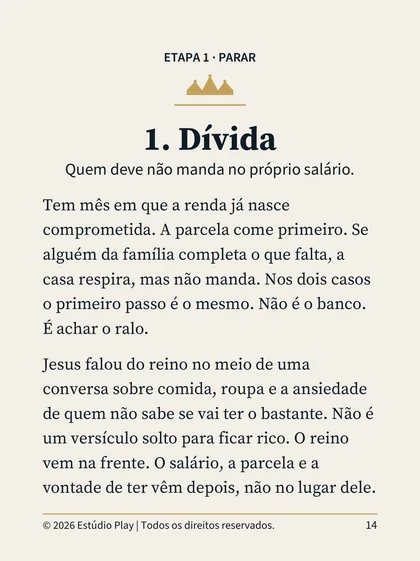 Abertura da Lição 1, Dívida, na Etapa 1 · Parar