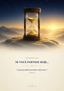 Abertura da Introdução, “Se você partisse hoje…”, com uma ampulheta sob o céu estrelado e o versículo de 1 João 5:13
